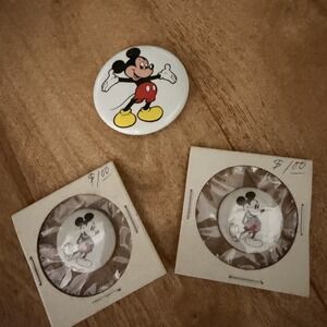 Set Of 3 Vintage MICKEY MOUSE Pinback Buttons